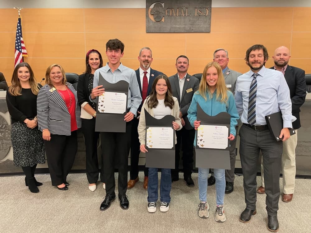 The Smithson Valley High School girls cross country team qualified for the UIL Cross Country State Meet and was recognized at the Comal ISD board of trustees meeting on Nov. 17. (Courtesy Comal ISD)
