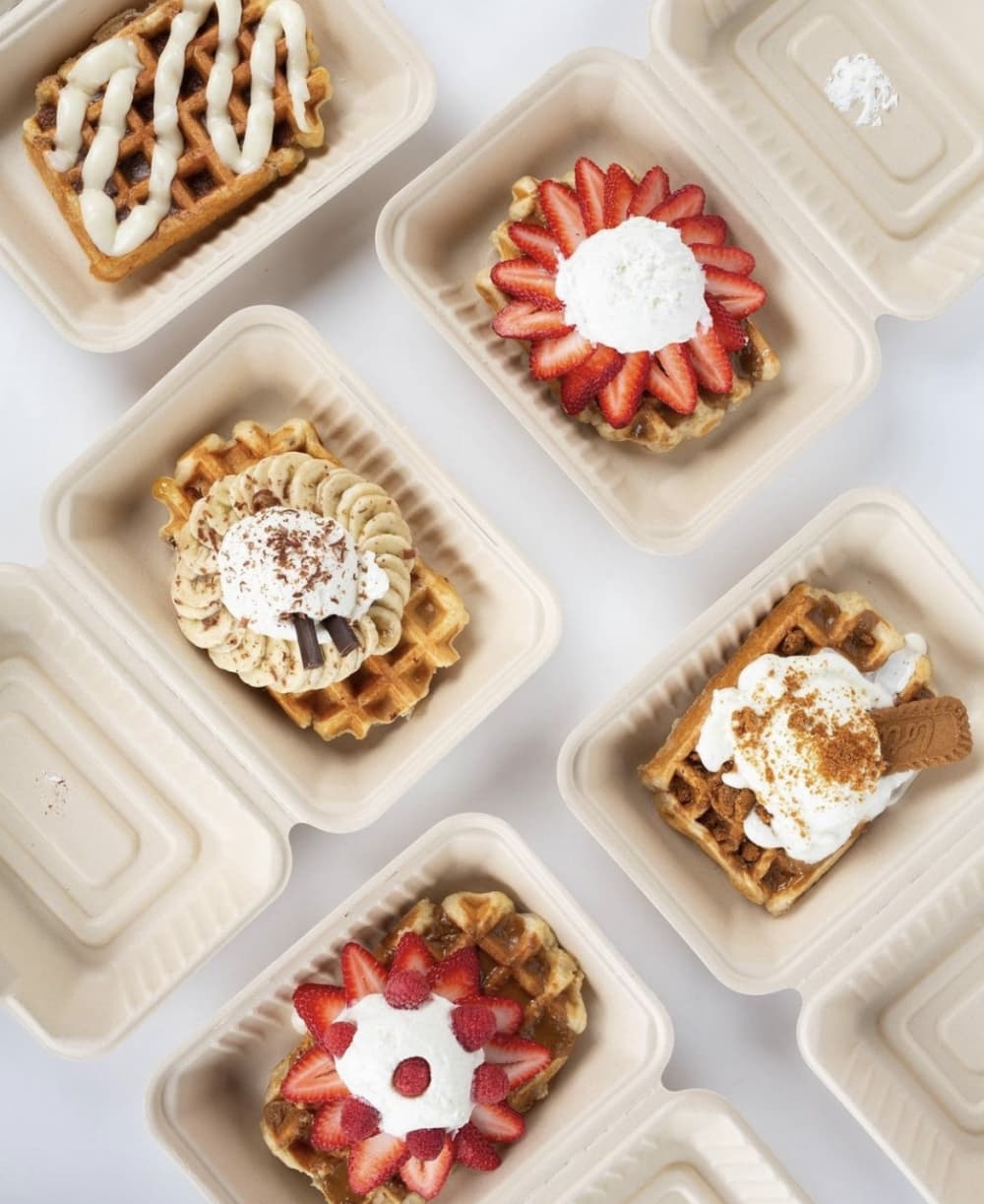 waffles in to-go containers.