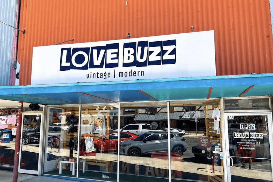 New vintage and modern thrift shop Love Buzz selling in downtown San Marcos