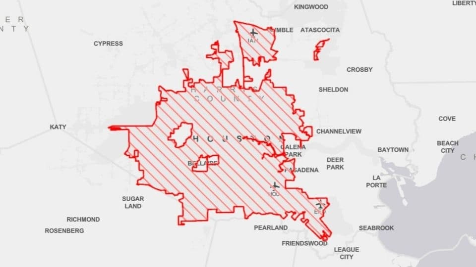 This map shows affected areas under the boil-water notice. (Courtesy Houston Public Works)