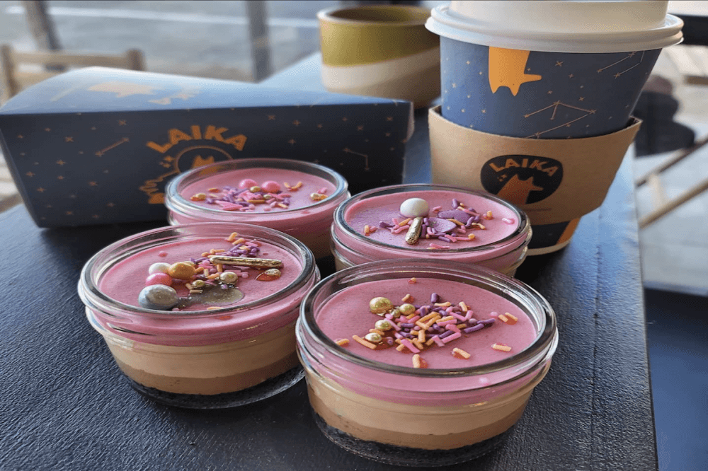 Customers can choose to preorder a full-sized cheesecake or purchase a variety of flavors in a jar or by the slice. (Courtesy Laika Cheesecake and Espresso)