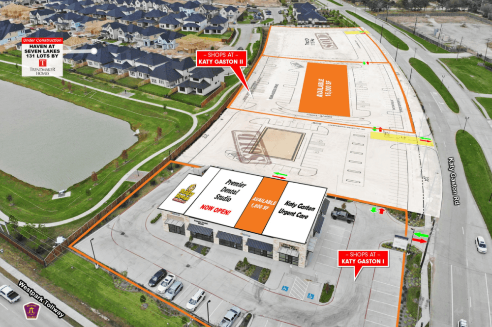 Two spaces remain at the Shops at Katy Gaston. One is 16,000 square feet with drive-thru capabilities. (Courtesy Hunington Properties Inc.)