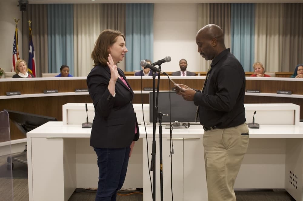 Kathryn Whitley Chu was inaugurated Dec. 1 to the Austin ISD board of trustees to represent District 4. (Elle Bent/Community Impact)