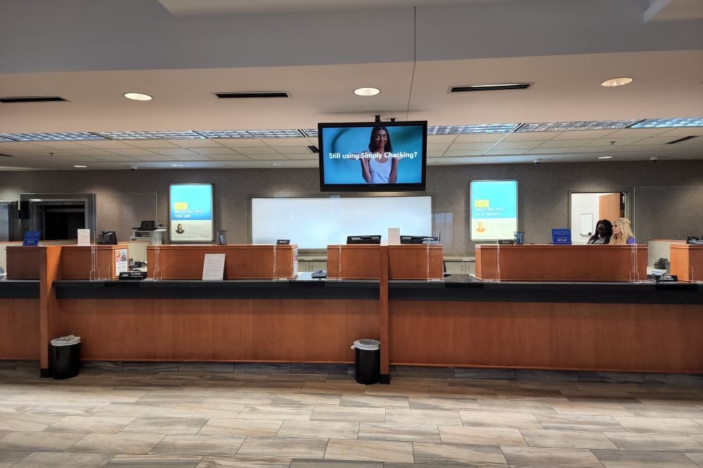Customer service counters with privacy walls