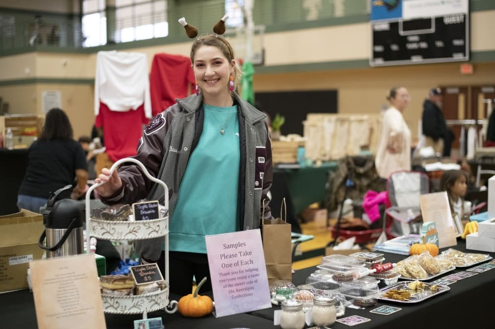 Keerstyn Jackson is a professional pastry chef who sells her creations at Keerstyn's Confections at the farmers market. Her passion is creating her own unique desserts such as the triple decker blondie and triple decker brownie.
