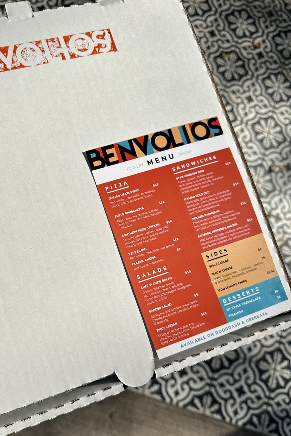 Pizza box with a menu