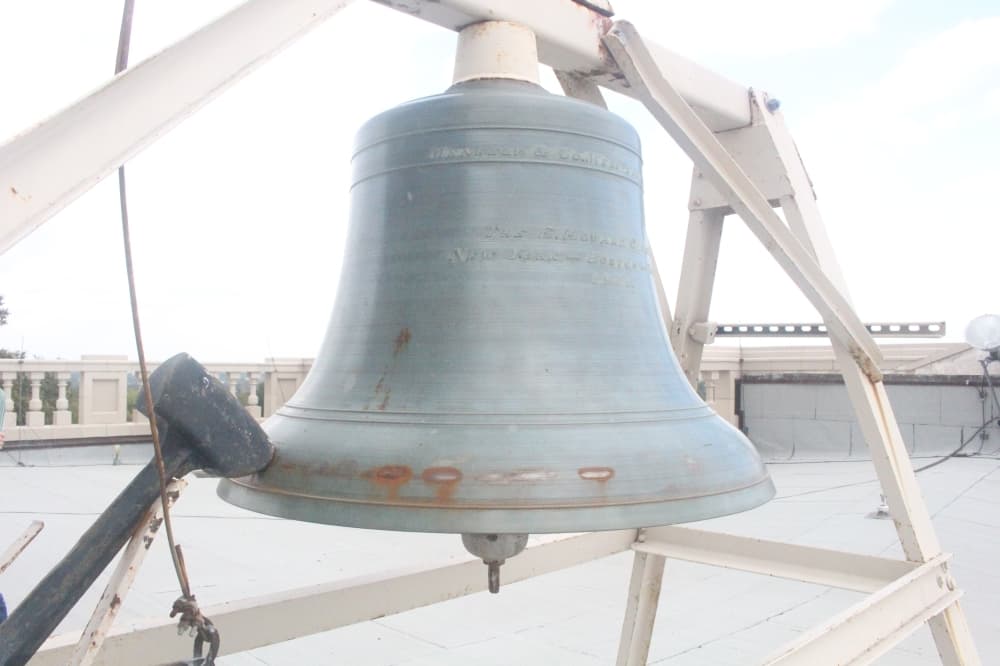 A bell from 1911 sits on top of the Williamson County Courthouse. (Grant Crawford/Community Impact)