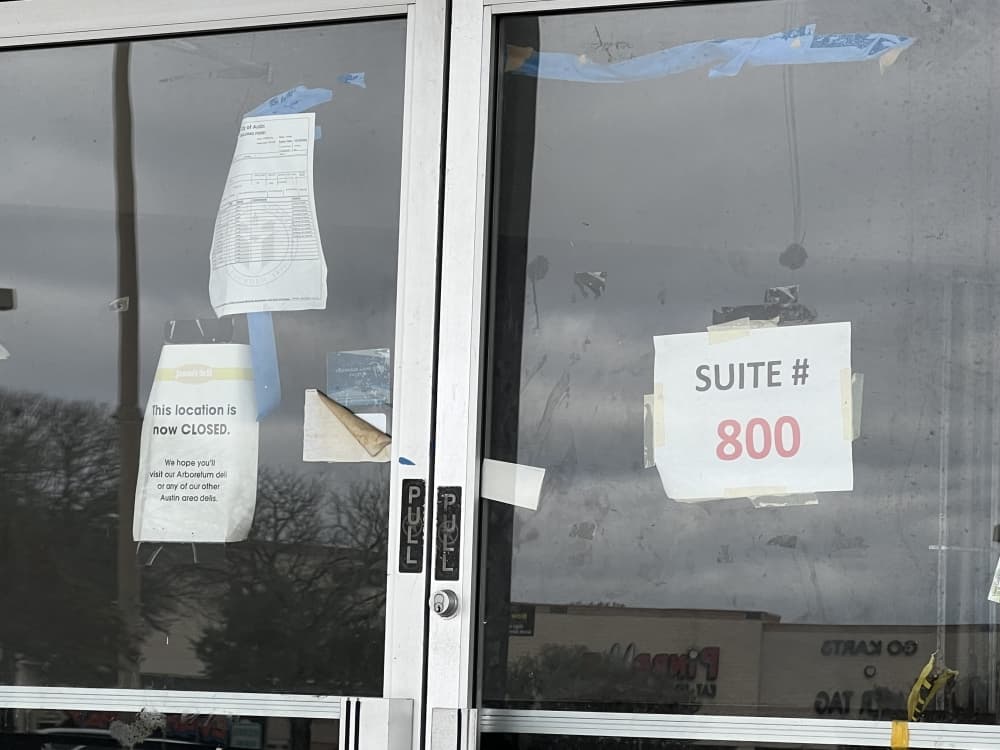 Glass door with construction notes