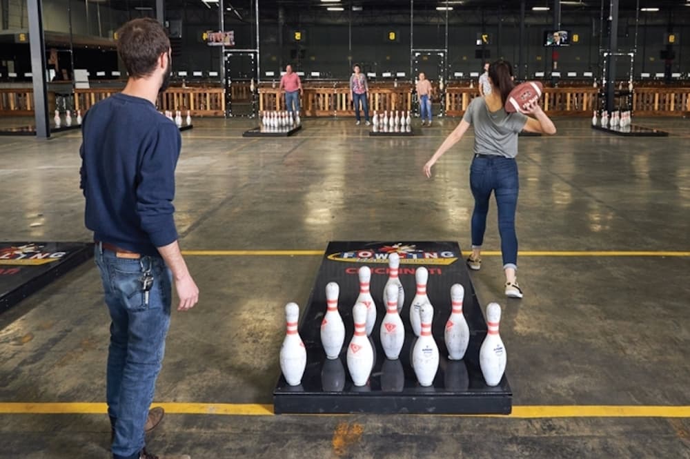 The new sport combines football and bowling into a game called fowling (rhymes with bowling). (Courtesy Fowling Warehouse DFW)