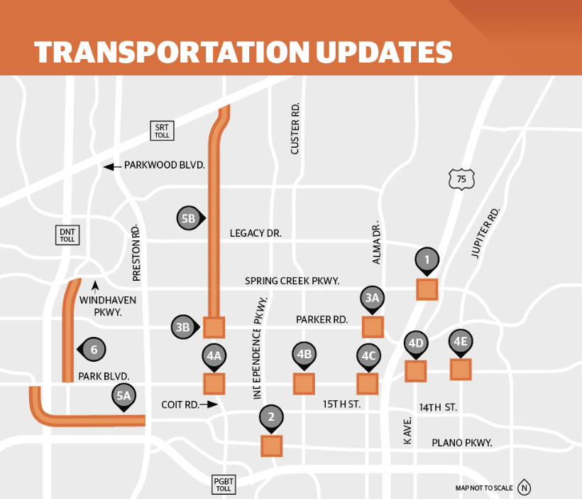 Here is a map including the location of the six transportation projects. (Community Impact)