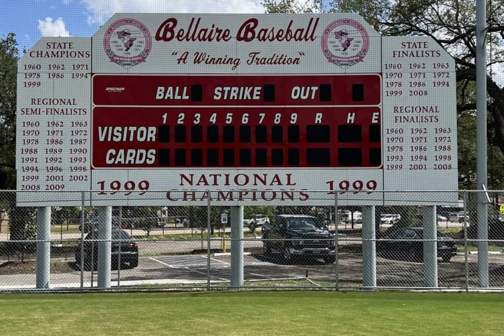 Two strikes for Bellaire High School baseball field scoreboard as city board denies variance for oversized sign
