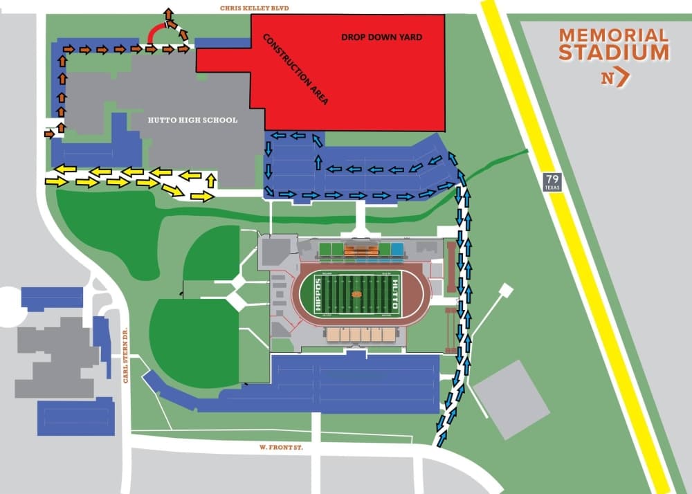 A map shows parent drop-off and pickup areas. (Courtesy Hutto ISD)