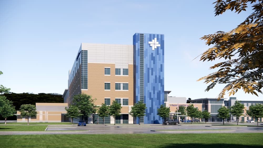 Renderings for the expansion that is now underway show that it will be connected to the pre-existing medical center. (Courtesy Baylor Scott & White)