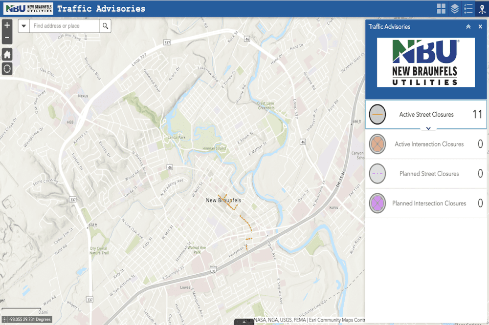 Residents can find information on road closures caused by New Braunfels Utilities construction, including the timeline for the project. (Sierra Martin/Community Impact)