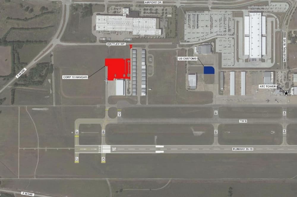 Map of McKinney National Airport with proposed expansions highlighted.