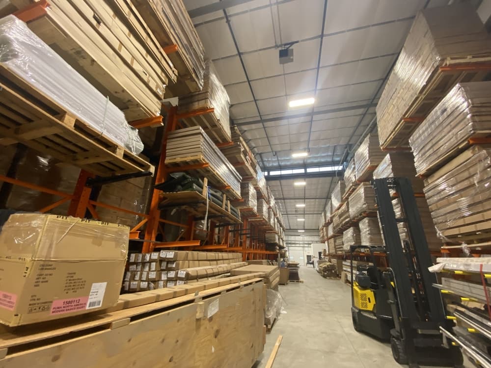 large warehouse with cardboard boxes