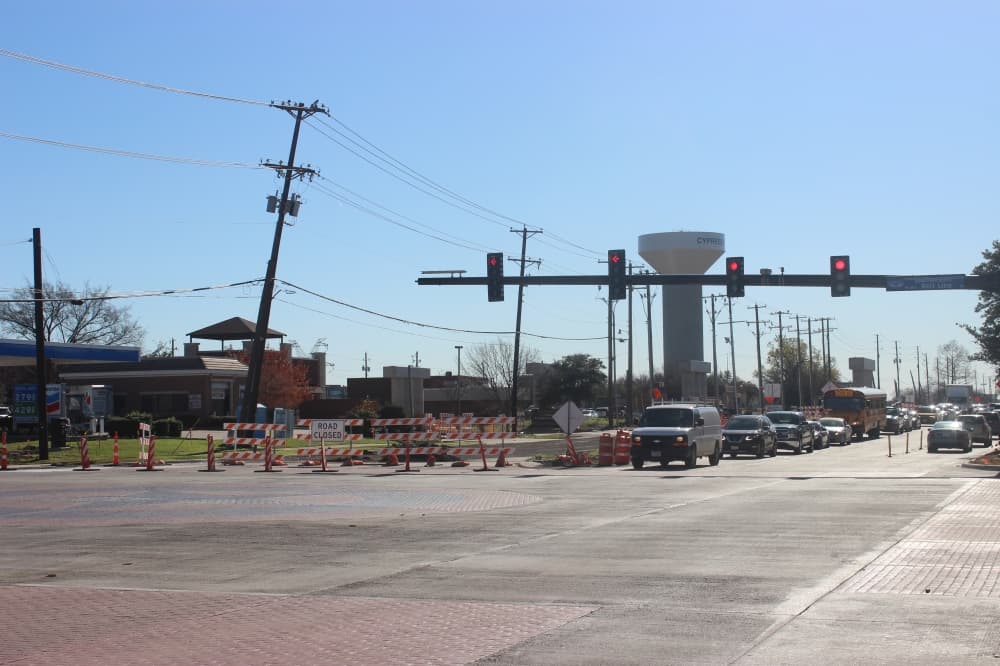 Traffic cones on the road in a construction zone