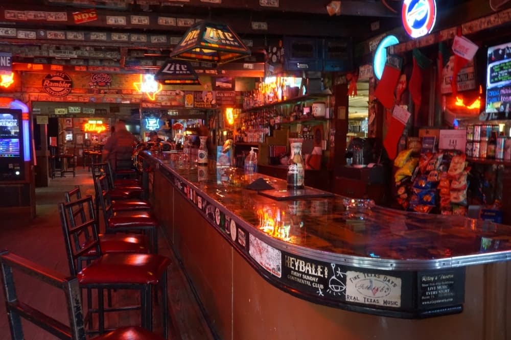 The bar was hand-built by J.C. Riley after he opened the tavern when prohibition ended in Texas. (Sierra Martin/Community Impact)