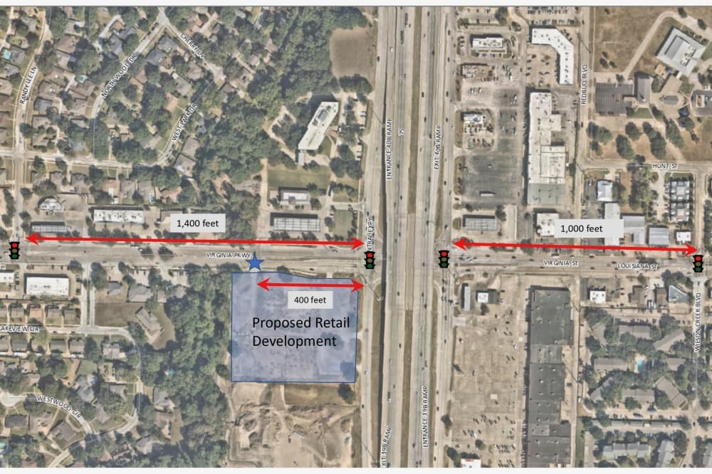 Map of the development and surrounding traffic signals.