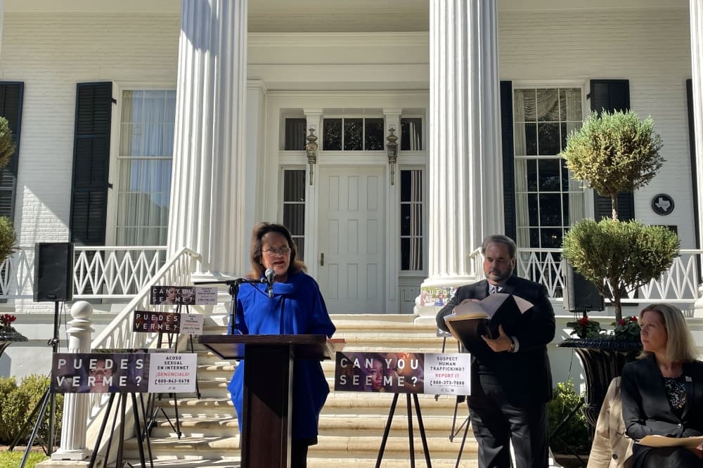 First Lady Cecilia Abbott speaks at the Texas Governor's Mansion on Jan. 26.