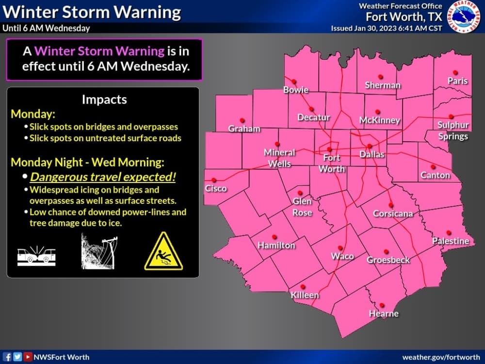 Freezing rain will cause icy road conditions through Feb. 1. (Courtesy National Weather Service)