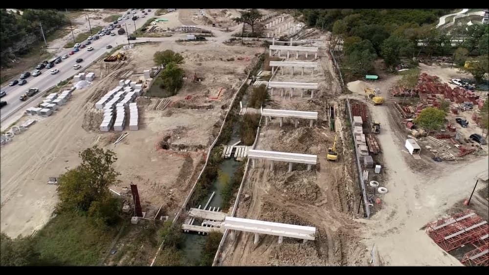 Aerial view of highway construction.