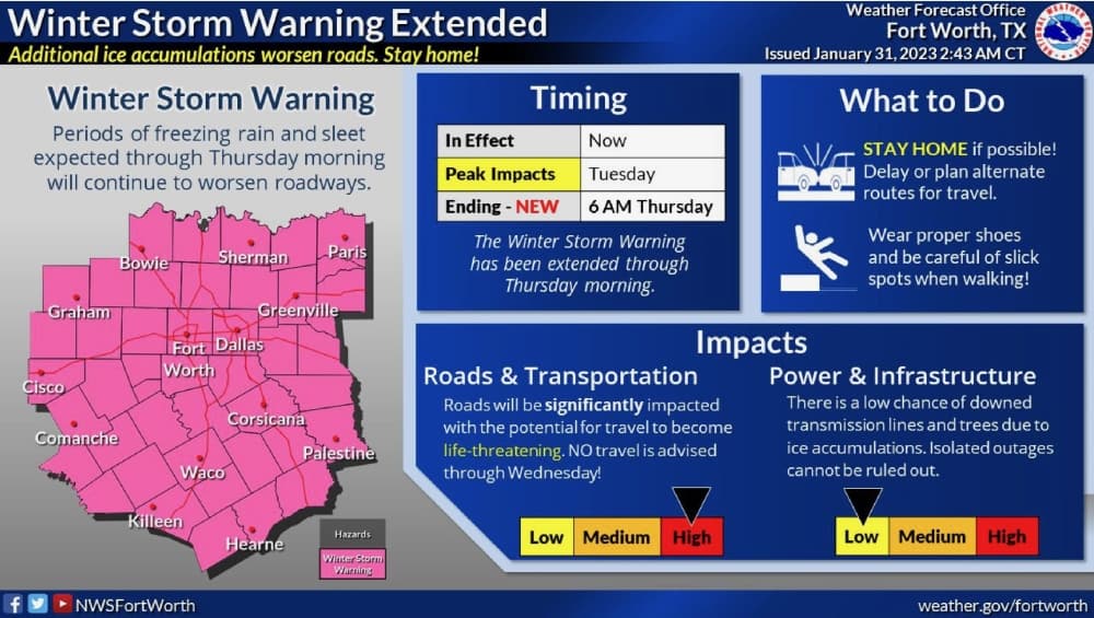winter storm warning graphic with a map
