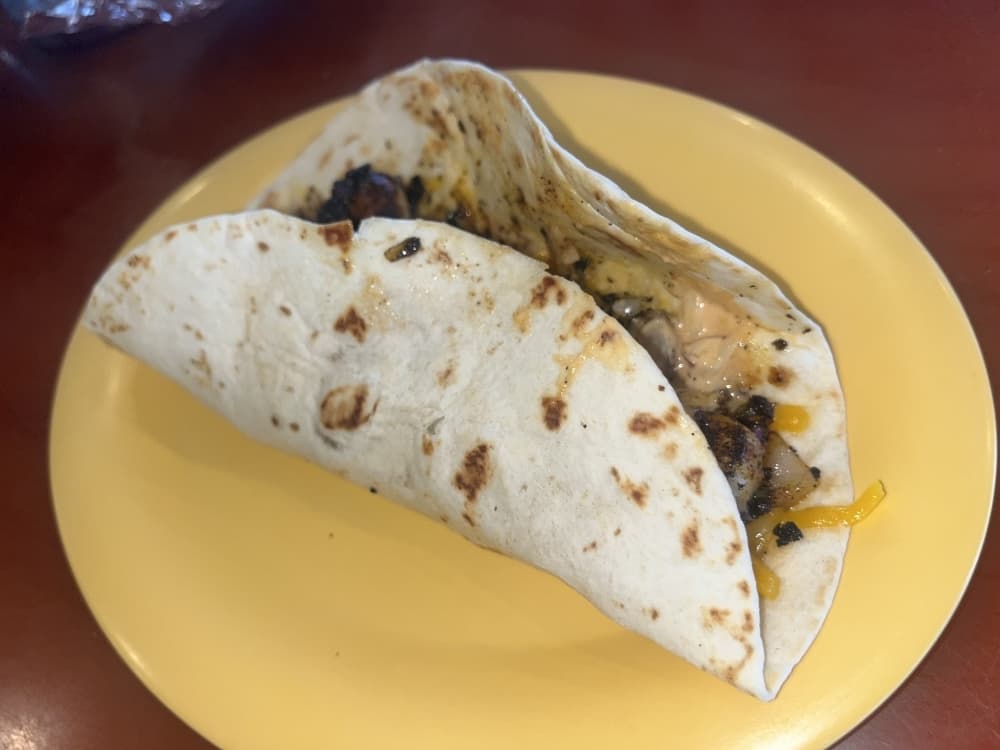 
The tacos ($6.79) are served with a choice of catfish, tilapia, shrimp or chicken; can come fried, grilled or blackened; and are served on corn or flour tortillas.
