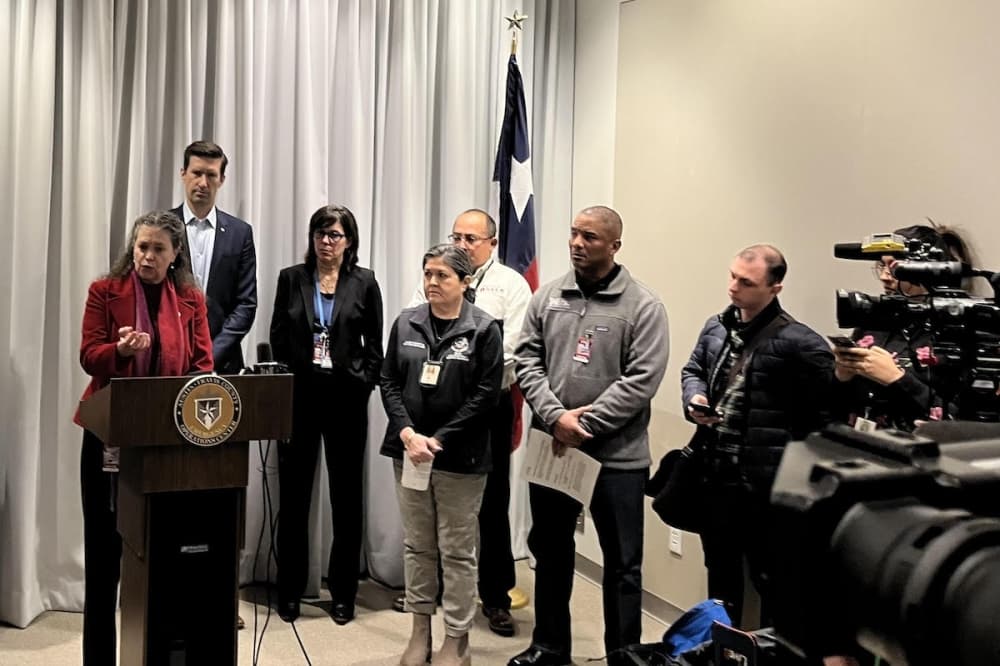 Austin Energy General Manager Jackie Sargent speaks at a press conference Feb. 2. (Darcy Sprague/Community Impact)