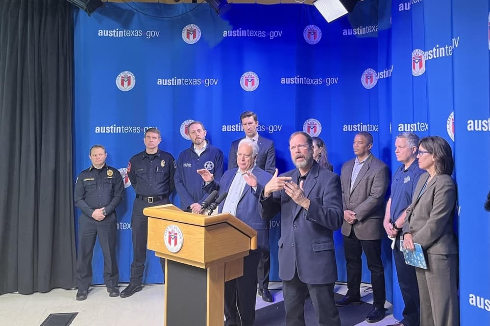 Austin and Travis County leaders hosted a press conference Feb. 3. (Darcy Sprague/Community Impact)