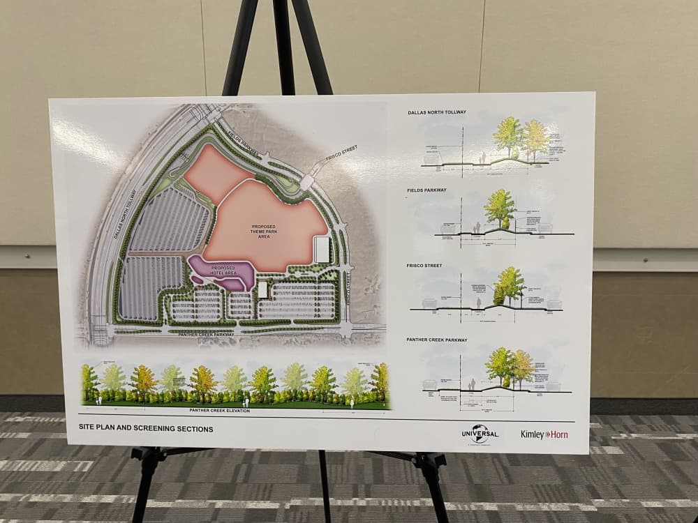 Civil engineers from Kimley-Horn presented designs for muffling the sound of the park through landscape by planting trees and using natural barriers. (Alex Reece/Community Impact)