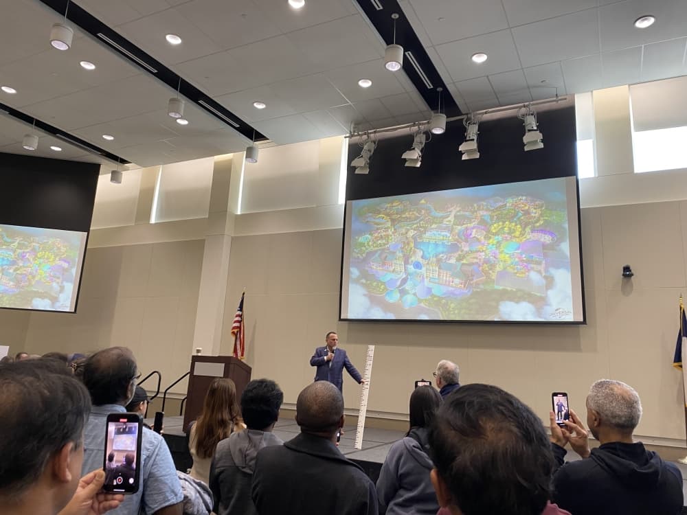 John McReynolds, Universal Parks and Resorts’ senior vice president of external affairs, told attendees the park is mainly for young children "36 inches tall," and therefore different than other Universal parks. (Alex Reece/Community Impact)