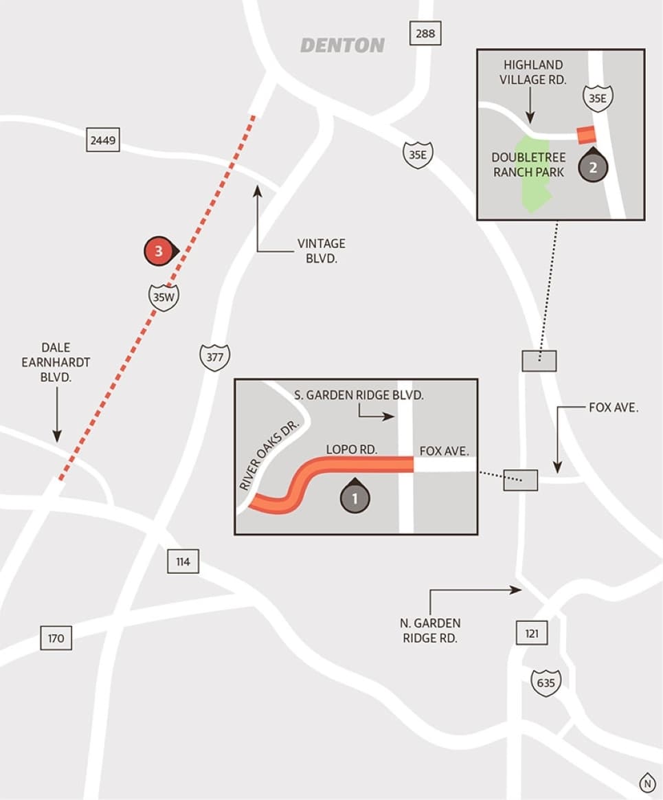 A graphic showing the road construction projects. 