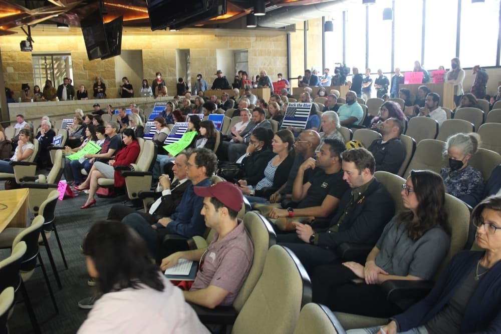 Hundreds of residents voiced their thoughts on police labor negotiations Feb. 15. (Ben Thompson/Community Impact)