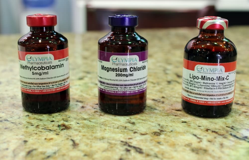 Three bottles of injections from the B-12 Store. 