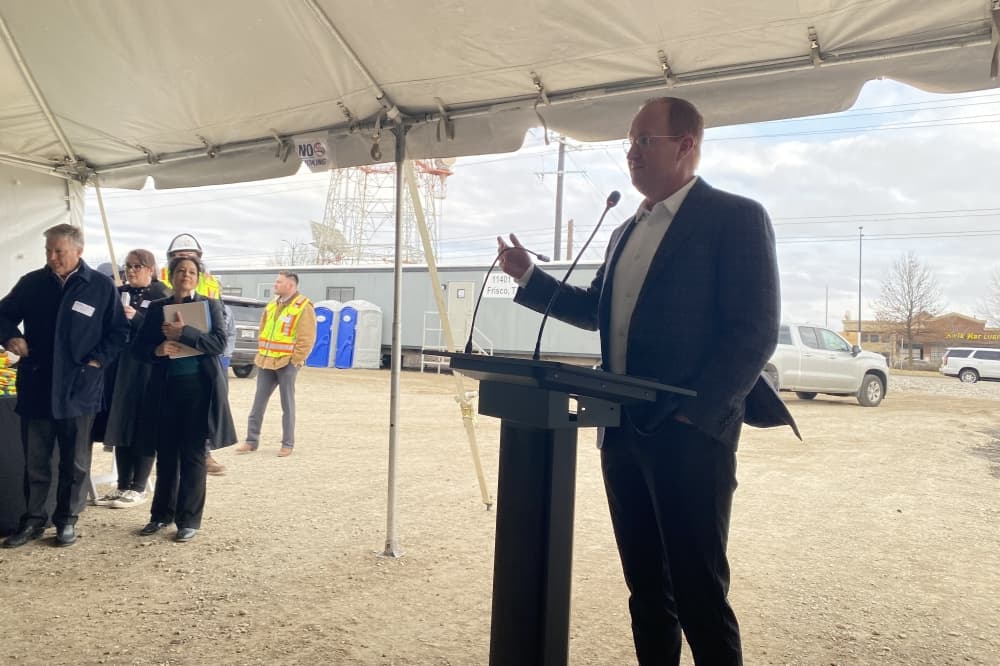 Frisco Mayor Jeff Cheney spoke at the groundbreaking, thanking Tom Thumb and the other project developers for contributing to the Brinkmann Ranch area. (Alex Reece/Community Impact)