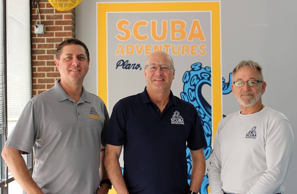 Scuba Adventures owners, from left, are Brent Webb, Scott Berry and Rusty VanMeter. They said they chose this location because it was previously a scuba diving business and it had the best pool in the metroplex for scuba.