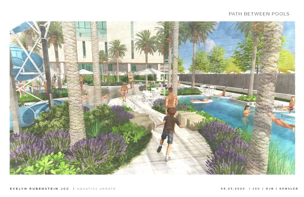 The space boasts five pools, an outdoor patio, and social and meeting spaces. (Courtesy Evelyn Rubenstein Jewish Community Center)
