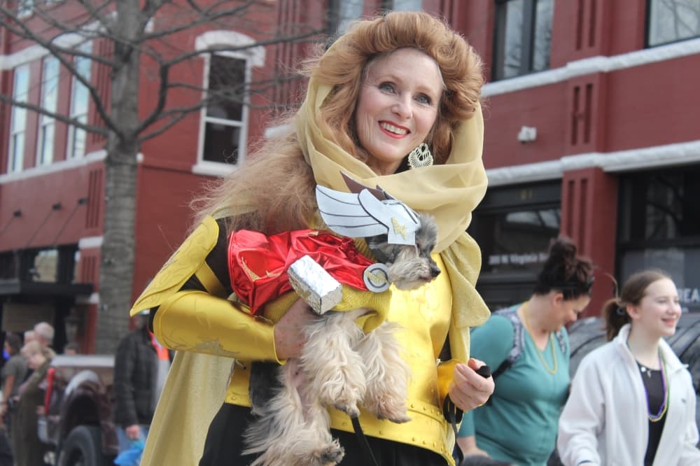 Dog and owner dressed as characters from Thor