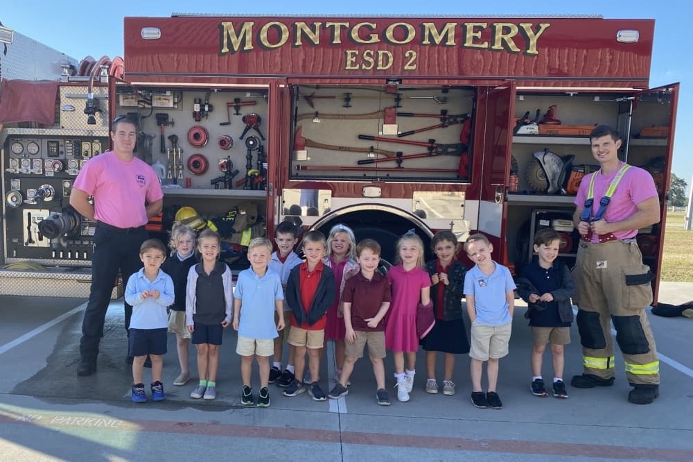 Montgomery Fire Station 51 visited K4-2nd grade students at Montgomery Christian Academy. (Courtesy Montgomery Christian Academy)