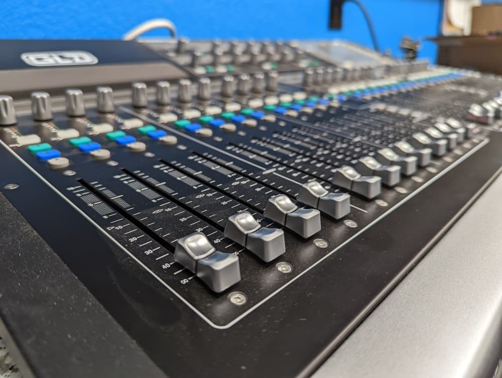 close up of audio mixer