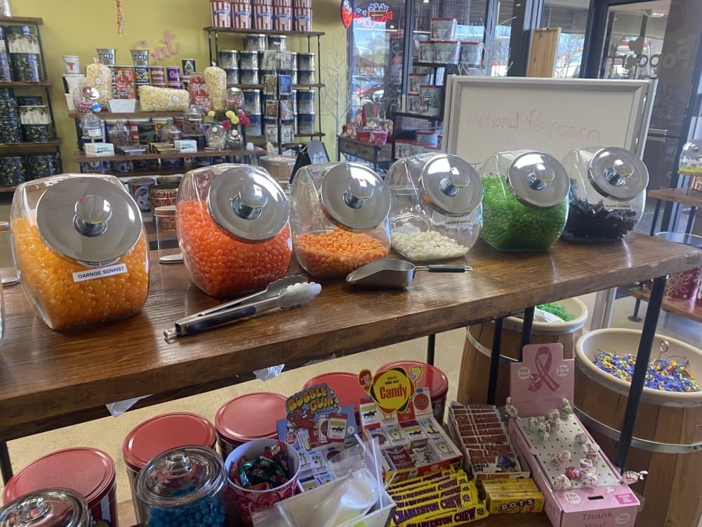 In addition to popcorn, The Popcorn Shack sells a variety of other goods including candy, decorative tins and speciality sodas. (Jackson King/Community Impact)