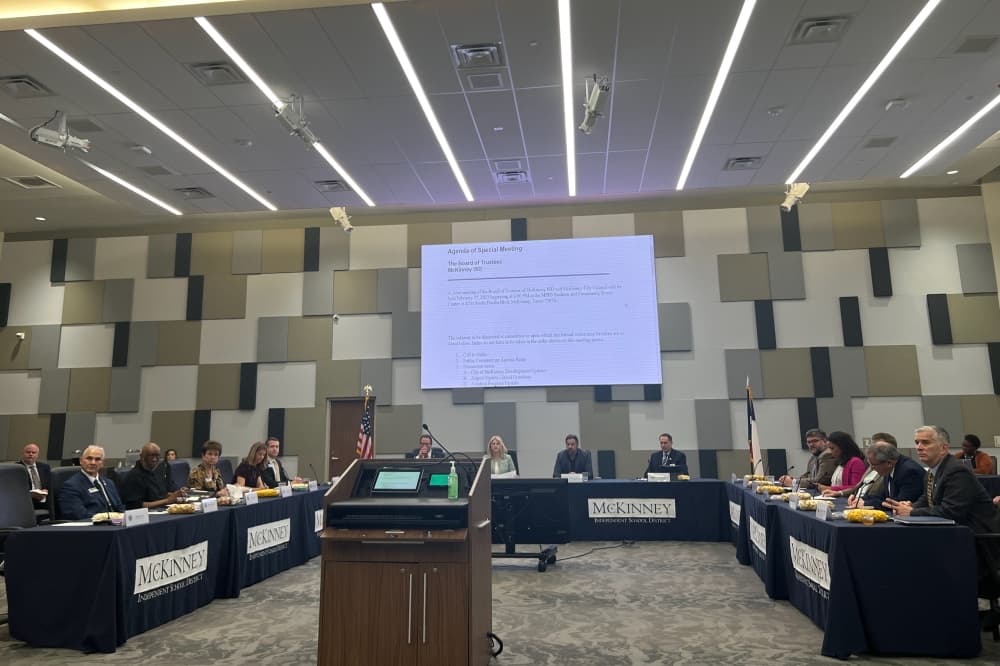 McKinney City Council members and MISD board members seated at the meeting