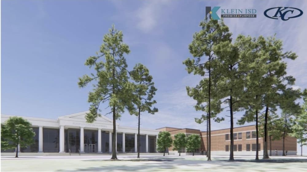 Renovations at Klein Collins High School will include a dance addition located at the front of the building, as well as a gym addition located on the back of the building. (Rendering courtesy Klein ISD)