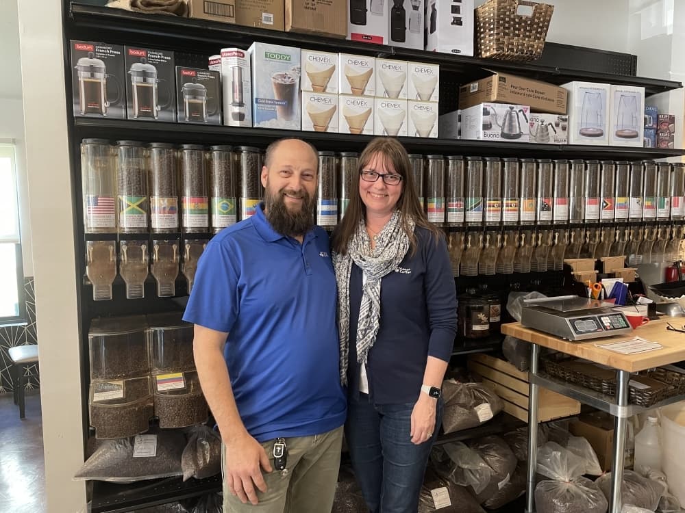 
From left: Emile and Stacy Lauriati took over operations for Trianon Coffee in 2018 when the shop opened its Westlake Square location. (Photos by Taylor Cripe/Community Impact)