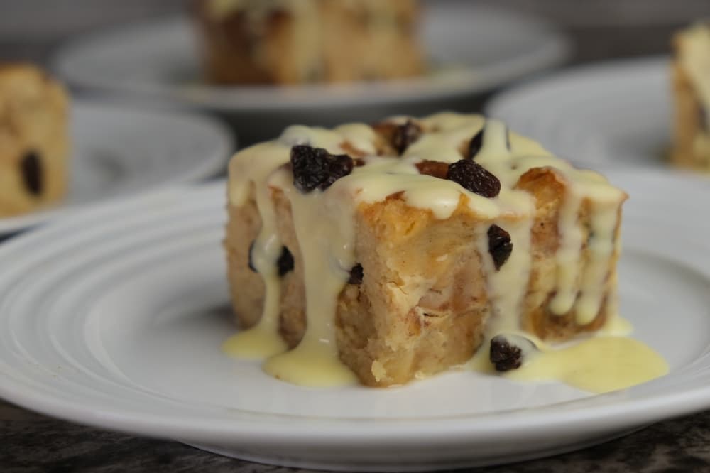 Nana’s Traditional (pan: $25-$57; slice: $6) bread pudding is made with cinnamon-spiced bread and raisins. The suggested sauce pairing is the Makers Mark bourbon sauce. (Courtesy Gulf Coast Bread Pudding)
