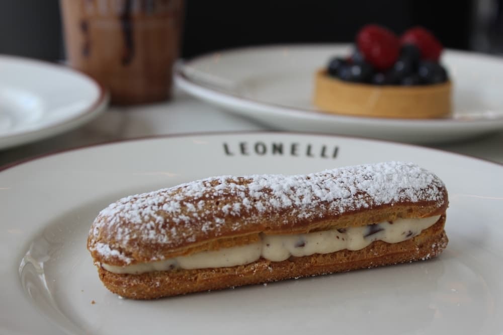 Eclairs are among the dessert options, including the hazelnut and espresso eclair. ($4) 