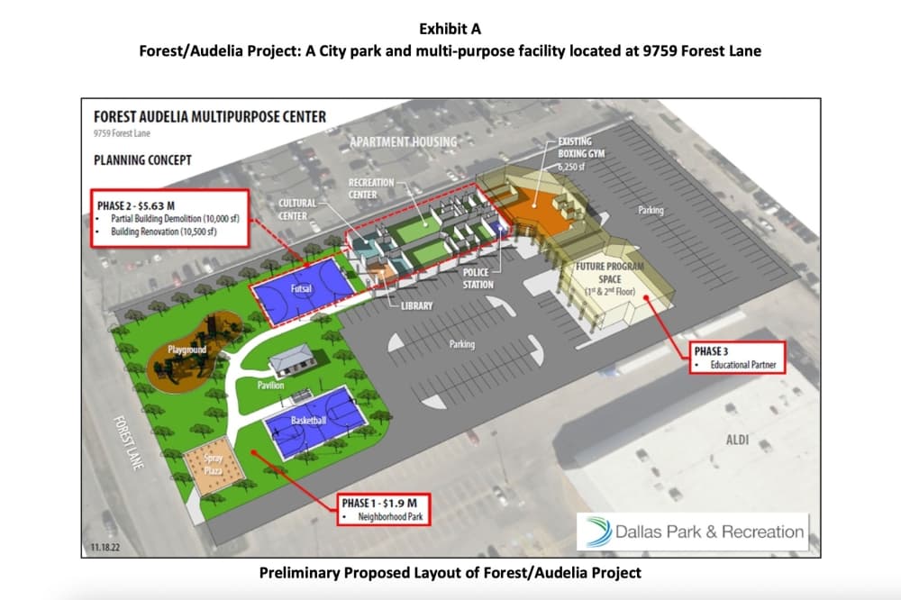 A rendering of the Forest Audelia Park and Multipurpose Center