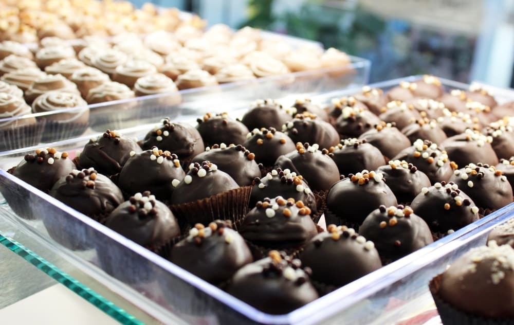 A tray of chocolate truffles