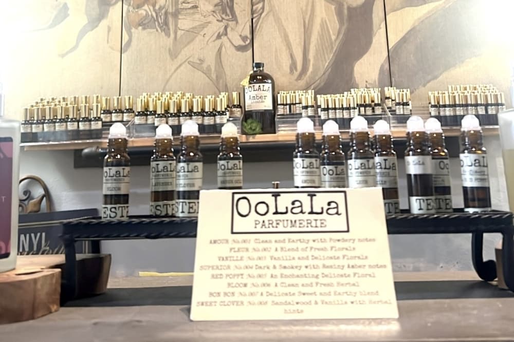 Oolala makes 12 signature perfumes using essential oils. (Tekima Johnson/Community Impact)